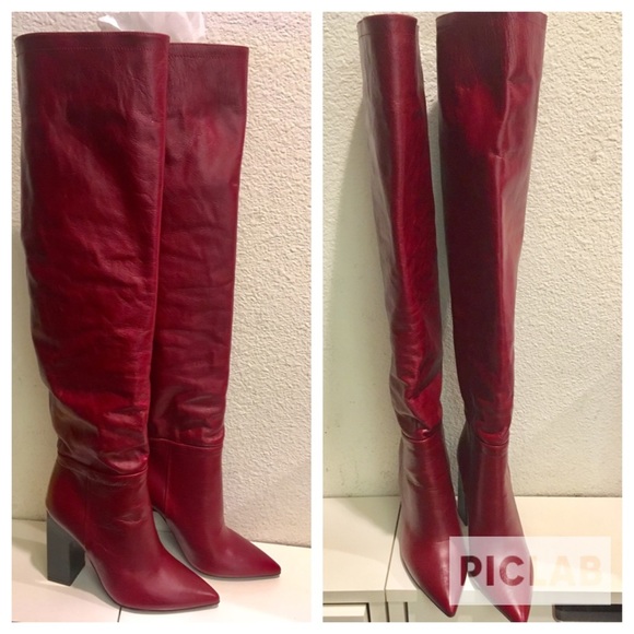 Zara maroon leather high heel boots - size 5 - Picture 6 of 8